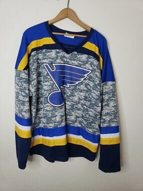 St Louis Blues Jersey Match-Up Camo Stadium Giveaway Long Sleeve Mens XL DEFECTS